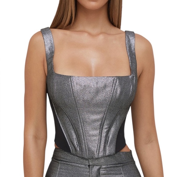 House of CB Hannah Silver Corset Crop Top - Picture 1 of 8